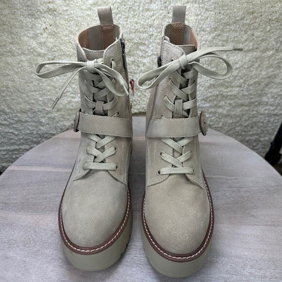 Blondo Women’s Grayce Boots Size 10 Beige Lug Sole Lace Up Block Heel Waterproof - Picture 3 of 16